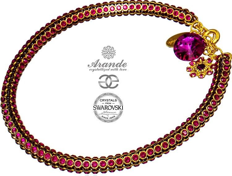 Swarovski Arande Ozdobna Bransoletka FUCHSIA GOLD CRYSTALLIZED ZŁOTE SREBRO 700566