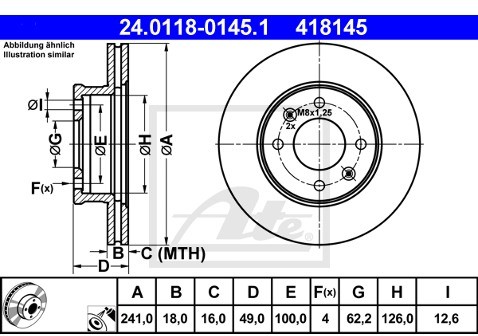 ATE TARCZA HAM 24.0118-0145.1 KIA PICANTO 1.0 05-, 1.1 04-, 1.1CRDI 05-  24.0118-0145.1