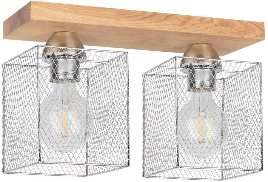 Spotlight Loftowa LAMPA sufitowa NORMAN WOOD 8175274 industrialna OPRAWA druciane klatki metalowe plafon dąb olejowany chrom 8175274