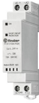 Finder Przekaźnik modułowy półprzewodnikowy (SSR) wyjście 1NO 15A 16...32VDC zasilanie 6...24VDC 77.01.9.024.9024 77.01.9.024.9024