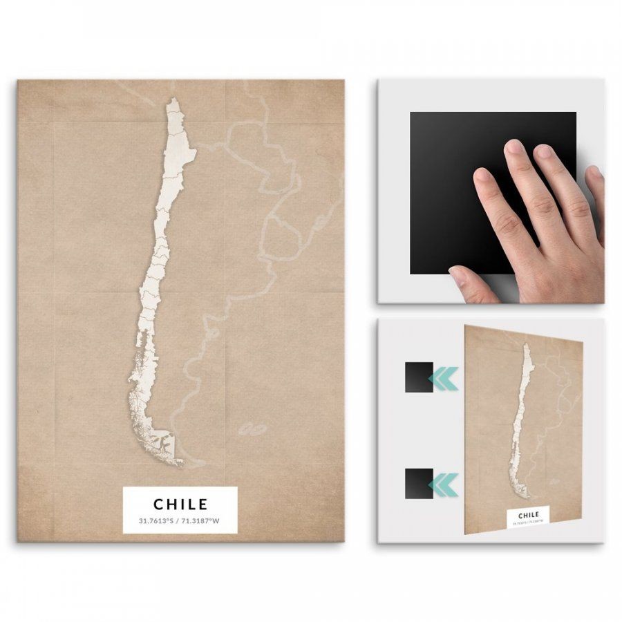 Pix4home Plakat metalowy Mapa Vintage Chile L POS-L-04314