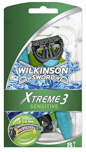 Wilkinson Xtreme 3 drodze optycznej gaz Sensitive-częściowy z 4 gratis do trawy, 8 sztuki 70007090