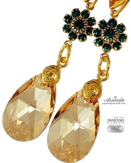 Swarovski NOWE piękne kolczyki EMERALD GOLD