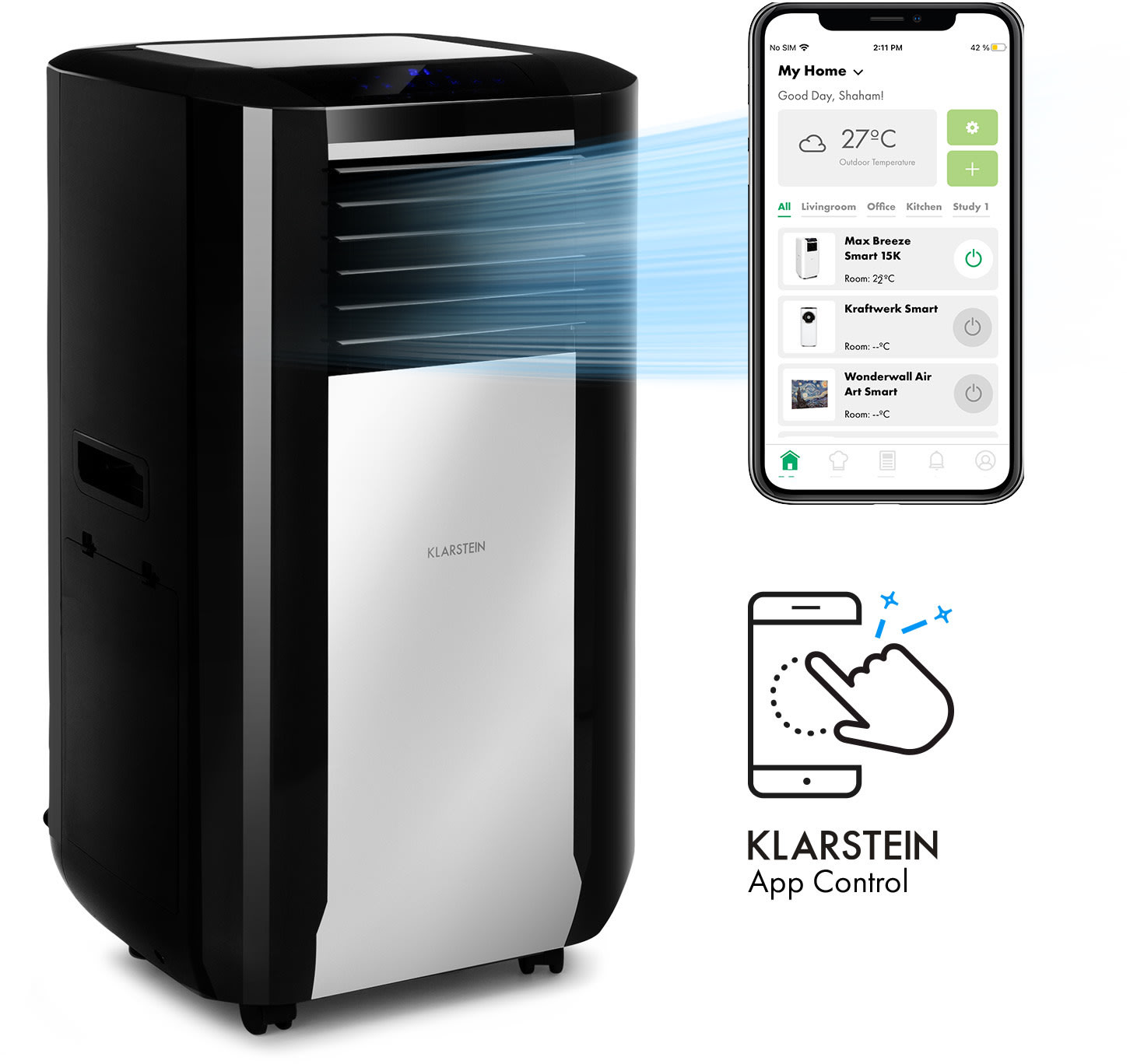 Klarstein Max Breeze Smart, mobilna klimatyzacja, 15000 BTU/h (4,4 kW), EEC A ACO15-MaxBreeze15KW