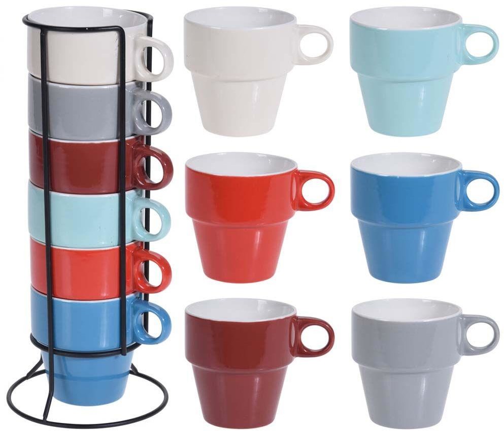 Excellent Houseware Kubek porcelanowy do kawy i herbaty, zestaw, komplet kubków, kubki w stojaku 250 ml 6 sztuk 139064