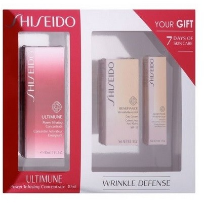Shiseido Ultimune Power Infusing Concentrate Koncentrat pielęgnacyjny 30ml + Benefiance WrinkleResist24 Day Przeciwzmarszczkowy krem pod oczy 5ml + Benefiance WrinkleResist24 Intensive Eye Contour Naw
