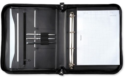 Alassio 30043 - segregator LIMONE w formacie DIN A4, teczka konferencyjna z imitacji skóry FINEtouch, teczka na dokumenty w kolorze czarnym, teczka ok. 36 x 28,5 x 4 cm 30043