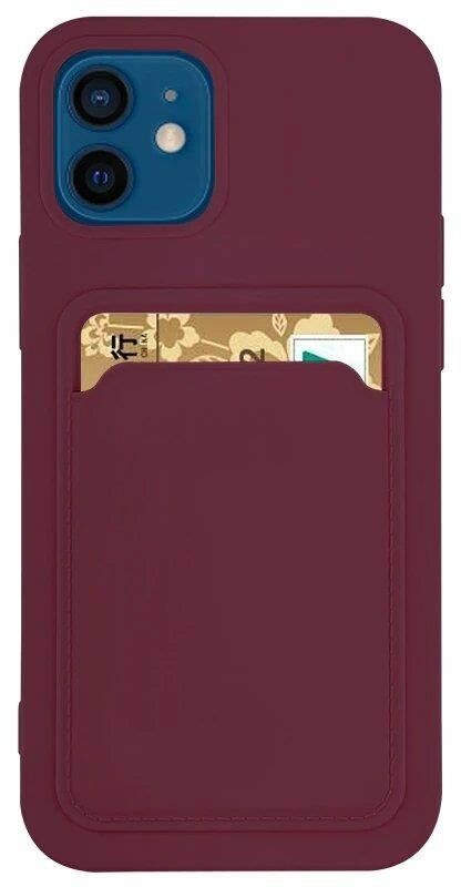 Hurtel Card Case silikonowe etui portfel z kieszonką na kartę dokumenty do iPhone 8 Plus / iPhone 7 Plus bordowy
