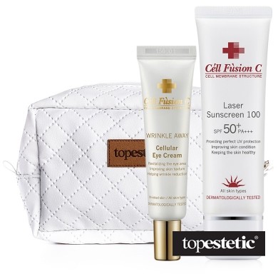 Cell Fusion C Cell Fusion C Cellular Eye Cream + Laser Sunscreen 100 SPF 50+/PA+++ + Kosmetyczka ZESTAW Krem pod oczy 20 ml + Filtr przeciwsłoneczny 50 ml + Biała, pikowana kosmetyczka