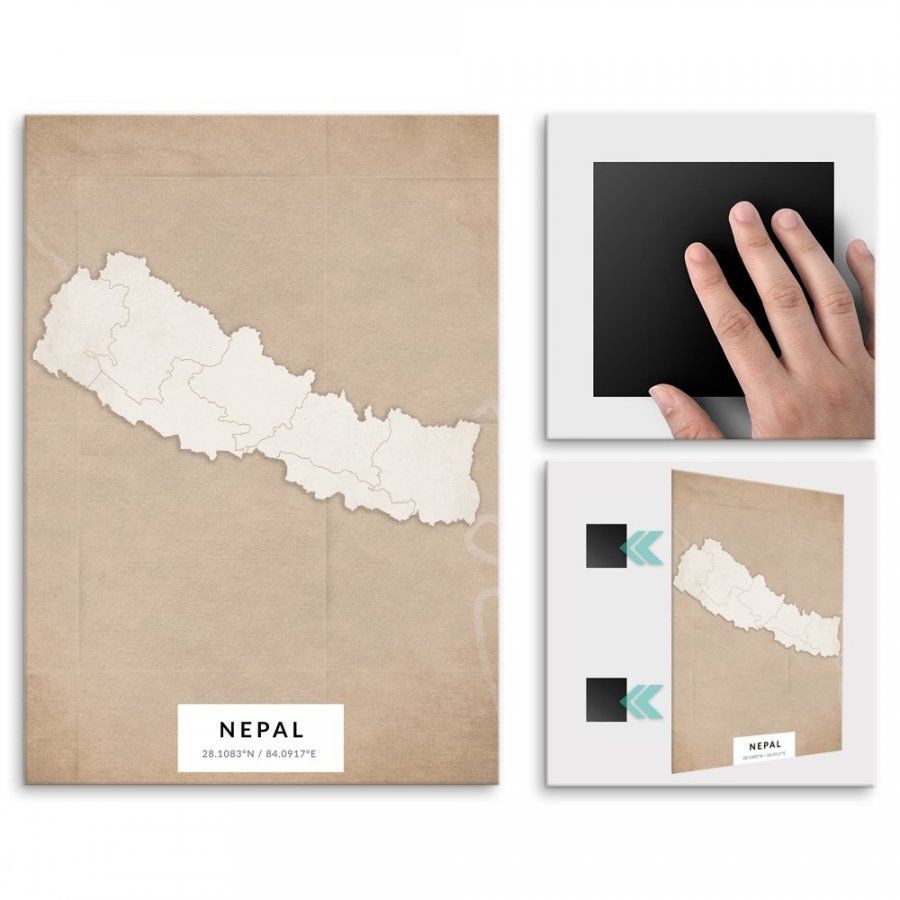 Pix4home Plakat metalowy Mapa Vintage Nepal M POS-M-04347