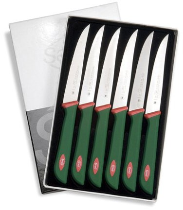 Linia sanelli Premana Professional, konfekcję 6 noże do steków, ze stali nierdzewnej, zielony i czerwony, 25.5 x 15.5 x 2.0 cm 903606