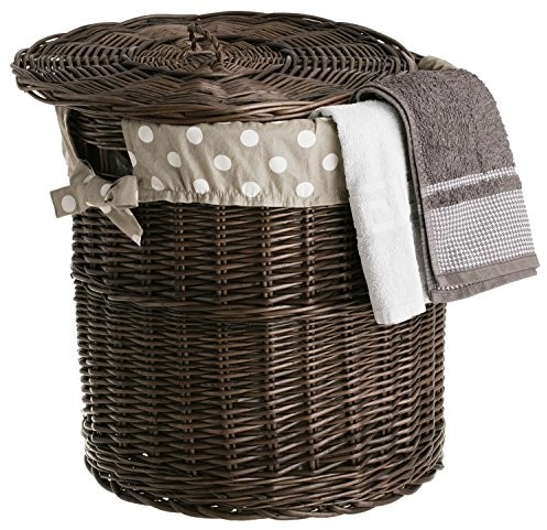 e-wicker24 Kosz na pranie z wikliny, Puff, z pokrywką, nowoczesny kosz na pranie, kosz na wengegrauer z materiału zajęte, pojemnik na zabawki 1464-50/S/O