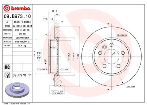 BREMBO Tarcza hamulcowa 09.B973.11