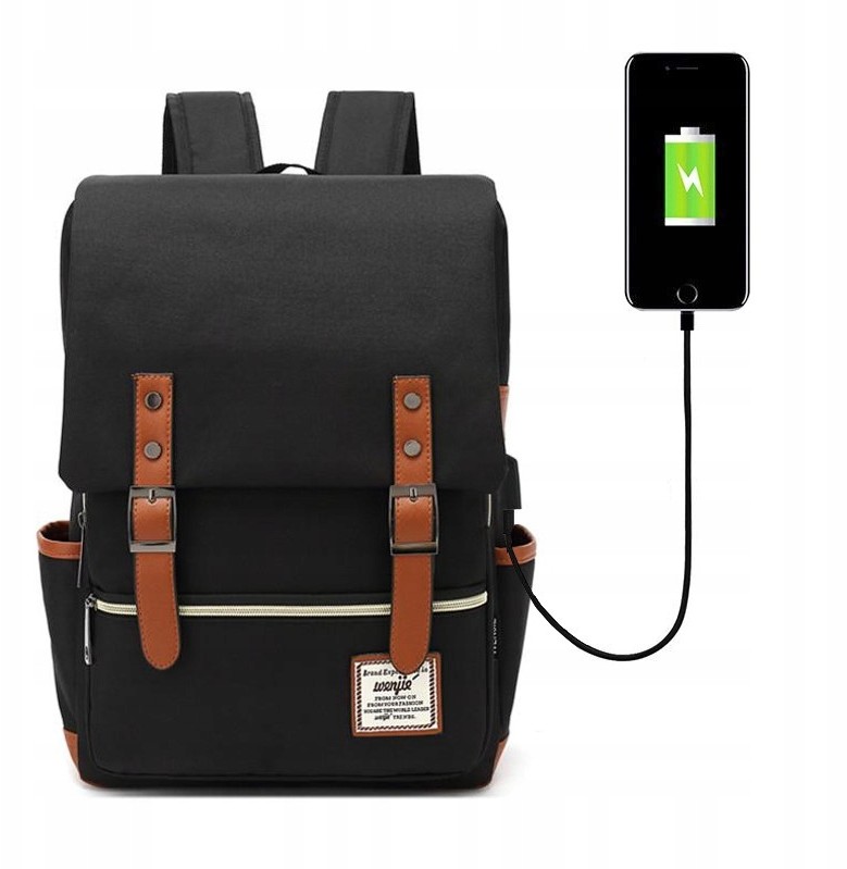 Modny plecak Oxford na laptopa 15 czarny z Usb