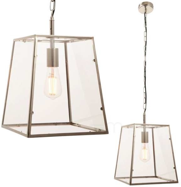 Endon Szklana LAMPA wisząca HURST 76225 Endon loftowa OPRAWA zwis na łańcuchu klatka nikiel przezroczysta 76225