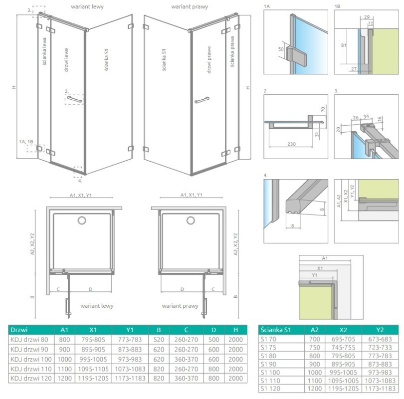 Radaway Euphoria KDJ Drzwi prysznicowe wahadłowe 120x200 cm ze ścianką stałą lewe 383812-01L+383240-01L