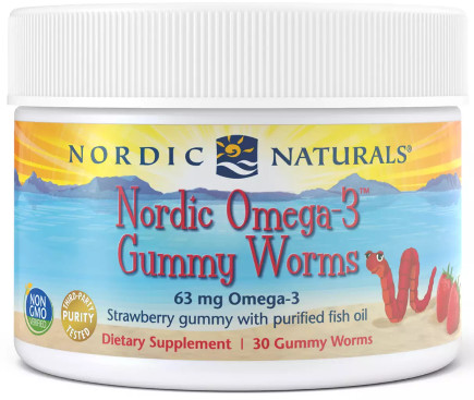 Omega Pharma Nordic Naturals Nordic 3 Gummy Worms - 3 o smaku truskawkowym 63 mg (30 żelków)