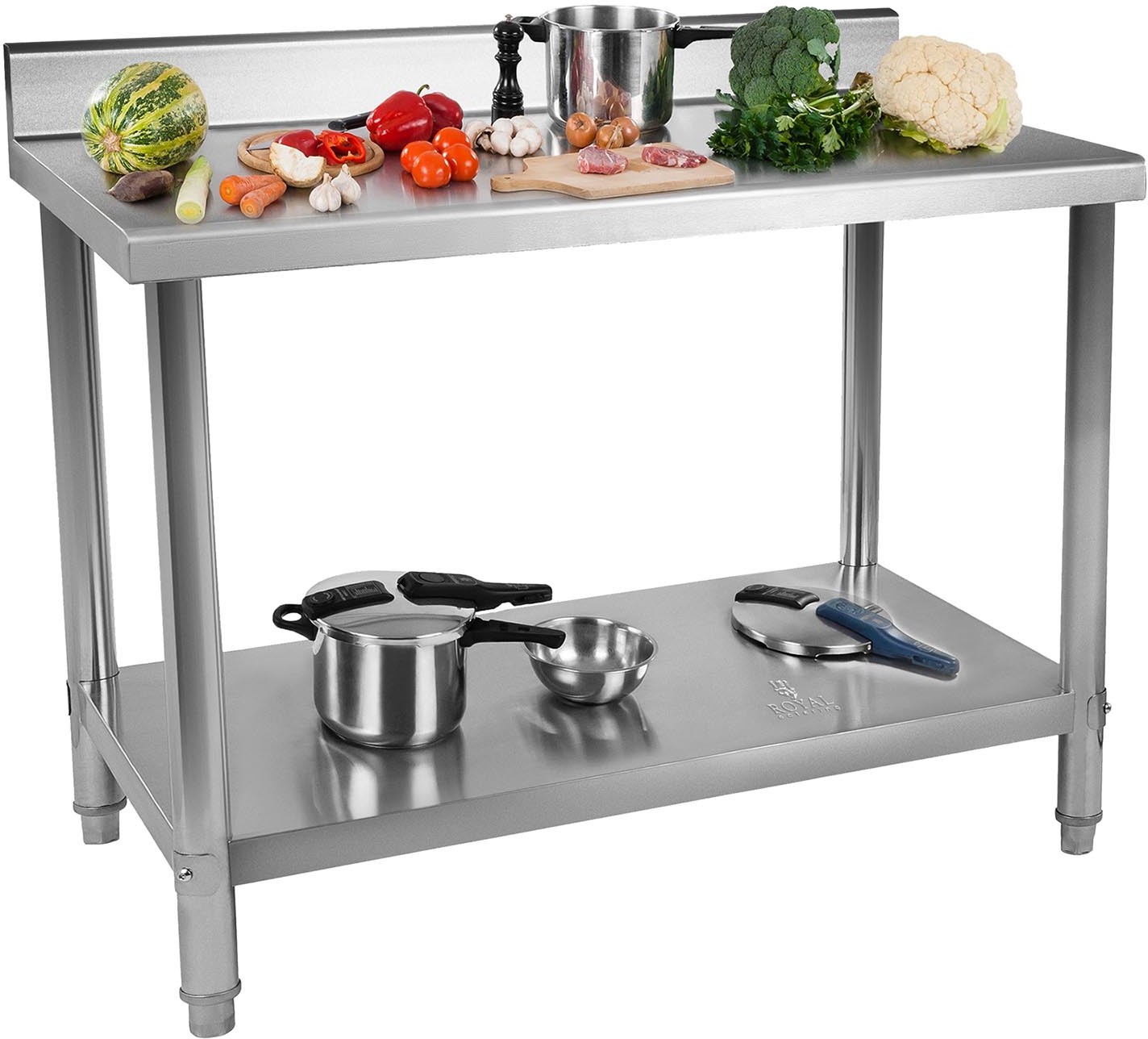 Royal Catering Stół roboczy - stal nierdzewna - 120 x 70 cm - 143 kg - rant - Catering - RCWT-120X70SB RCWT-120X70SB