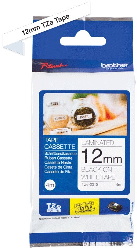 Brother Oryginał Taśma laminowana 12mm x 4m czarny nadruk przeźroczyste tło TZE131S