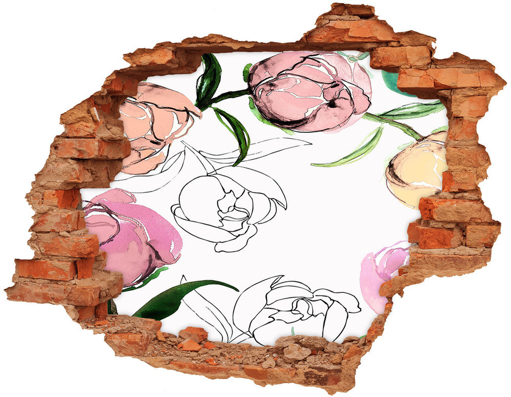 Wallmuralia.pl Naklejka 3D dziura na ścianę Pąki piwonii