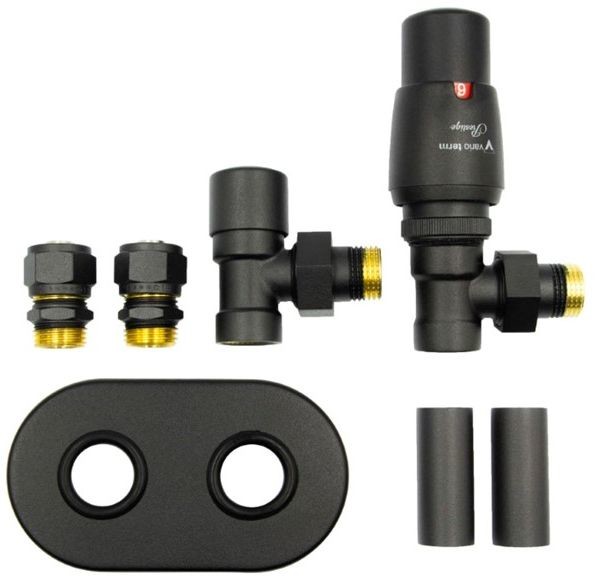Varioterm Zawór termostatyczny ROYAL kątowy All in One - czarny strukturalny alu-pex - PEX 16 mm owalna zespolona 1szt AROGS0214CFK(Pex)PO