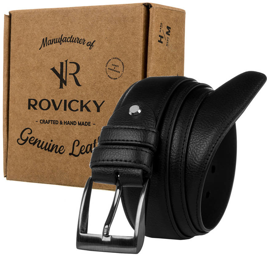 Rovicky Skórzany pasek męski z tradycyjną srebrną klamrą  Rovicky