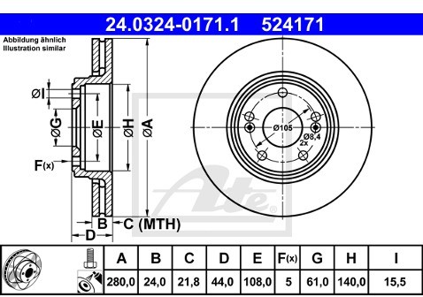ATE TARCZA HAM POWER DISC 24.0324-0171.1 RENAULT ESPACE III 2.0 01-02  24.0324-0171.1