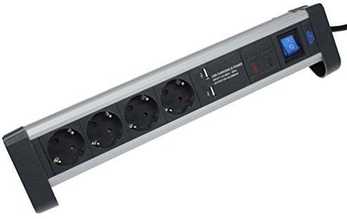 as - Schwabe AS  Schwabe 4-krotna przepięciem aluminiowe listwy gniazd z wyłącznikiem i zabezpieczeniem przed dziećmi, 2 ports, 1,5 m przewód USB, wtyczka ze stykiem ochronnym, 1 sztuka, biały, 18361