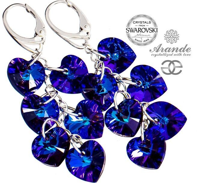 Swarovski długie kolczyki SREBRO Serca CERTYFIKAT