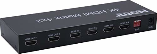 PremiumCord Przełącznik matrycy HDMI 4: 2 z audio, przełącznik ze statusem LED, rozdzielczość wideo 4Kx2K 2160p UHD, Full HD 1080p, 3D, HDCP, wyjście audio SPDIF, kolor czarny, khswit42b khswit42b