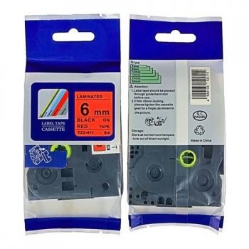 Brother TZ-411 TZe-411 6mm x 8m czarny druk czerwony podkład taśma zamiennik TZe411
