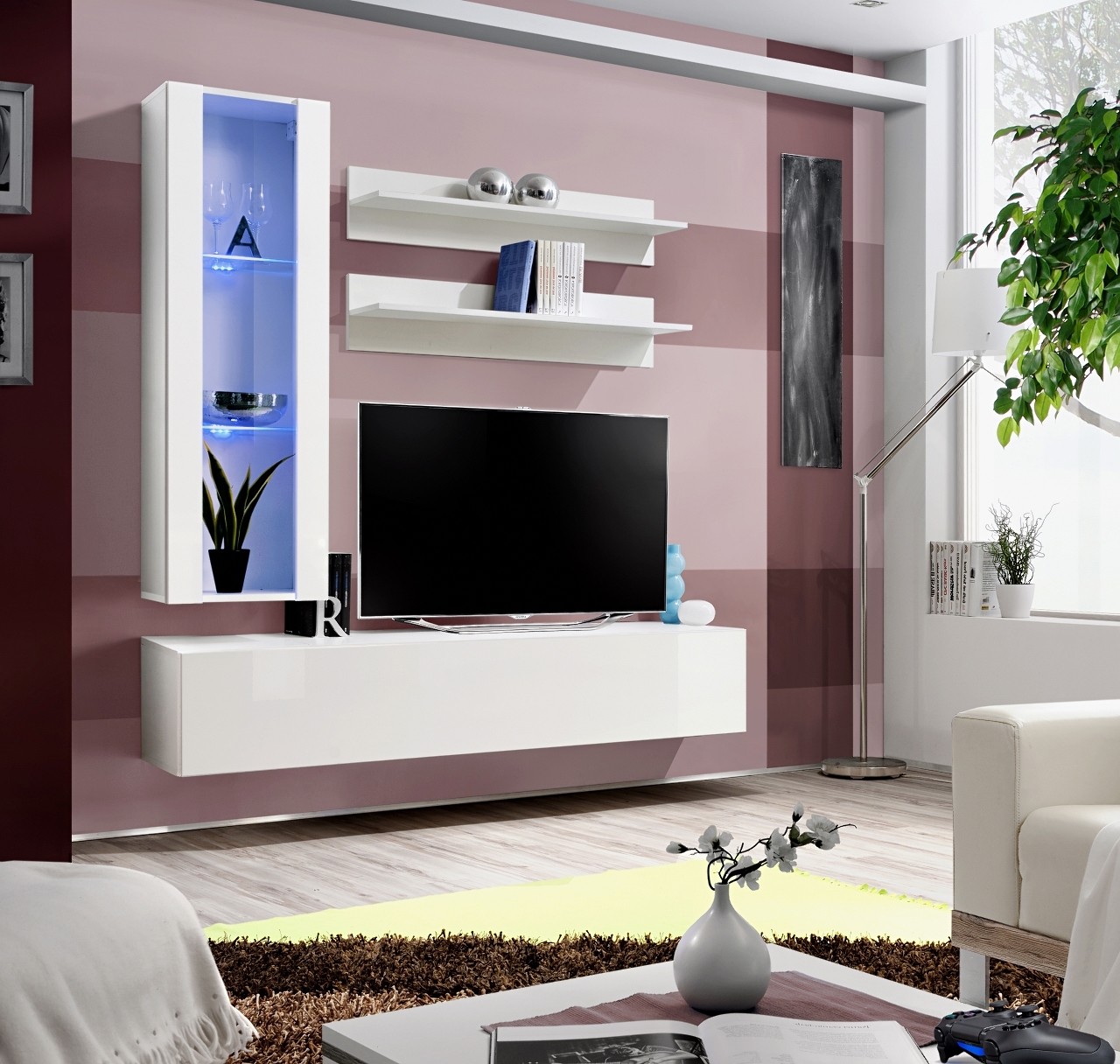 MEBLOŚCIANKA FLY H2 BIAŁY MAT/BIAŁY POŁYSK + LED 23 WW FY H2