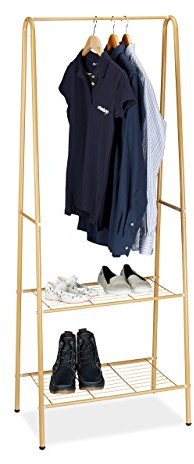 Relaxdays SANDRA stojak na ubrania z 2 półkami, metalowy, wieszak stojący na ubrania, z drążkiem na ubrania, (wys. x szer. x gł.): 160 x 61,5 x 38 cm, różne kolory 10020566_533