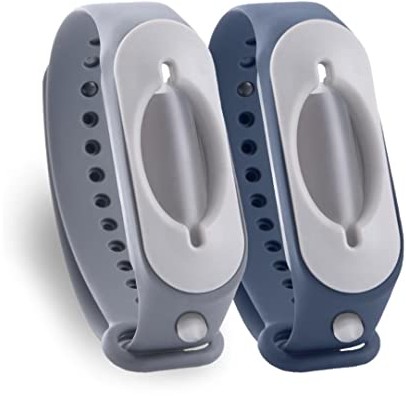 Cleanbrace Cleanbrace Opaska dezynfekująca na rękę 2-Pack (szara & ciemnoniebieska) | dezynfekcja rąk w podróży | dołączone wkłady uzupełniające