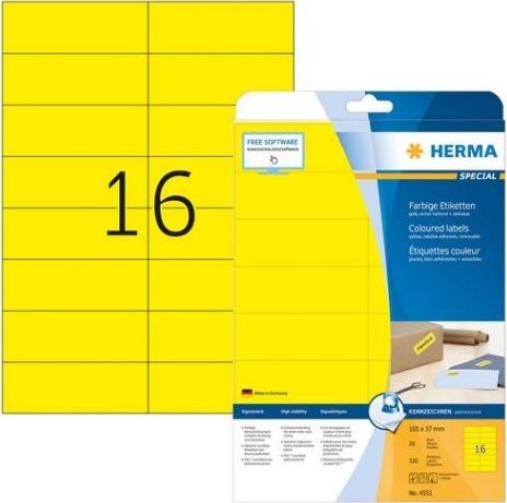 Herma Etiketten A4 gelb 105x37mm Papier matt ablösbar 320St 4551 4551