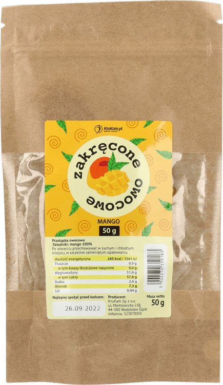 KruKam Zakręcone owocowe Mango 50g bez dodatku cukru