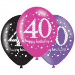 Amscan 6 balonow lateksowych 40-te urodziny Pink Celebration 27,5cm/11