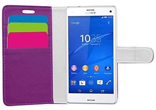 SAMRICK wykonawczej został zaprojektowany pod kątem miękka skóra Buch skrzynek na listy z kieszenią na kartę kredytową/biznesowych uchwyt na kartki specjalnie na telefon Sony Xperia Z3 Compact, fiolet 5054248233466