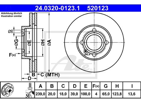 ATE TARCZA HAM POWER DISC 24.0320-0123.1 SEAT CORDOBA 1.4 16V 00-02/ VW POLO 1.4 16V 99-01  24.0320-0123.1