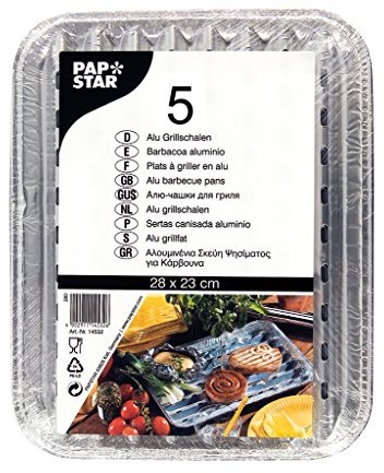 Papstar 14530 aluminiowe tacki na grilla, aluminium, srebrny, 2,5 x 23 x 2,5 cm, 5 jednostek 14530