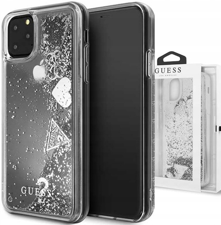 Guess Etui Glitter Hearts iPhone 11 Pro Max, srebrne 3700740461952