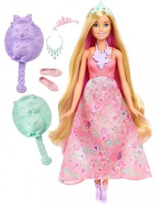 Mattel Barbie Księżniczka Kolorowe fryzury blondynka DWH41 DWH42