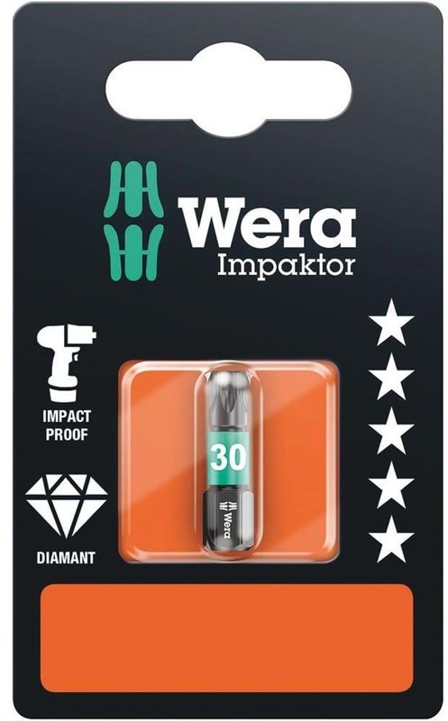 Wera Bit z końcówką Torx T 30 8671 IMP DC SB SiS stal narzędziowa Stal stopowa z diamentową powłoką D 6.3 1 szt