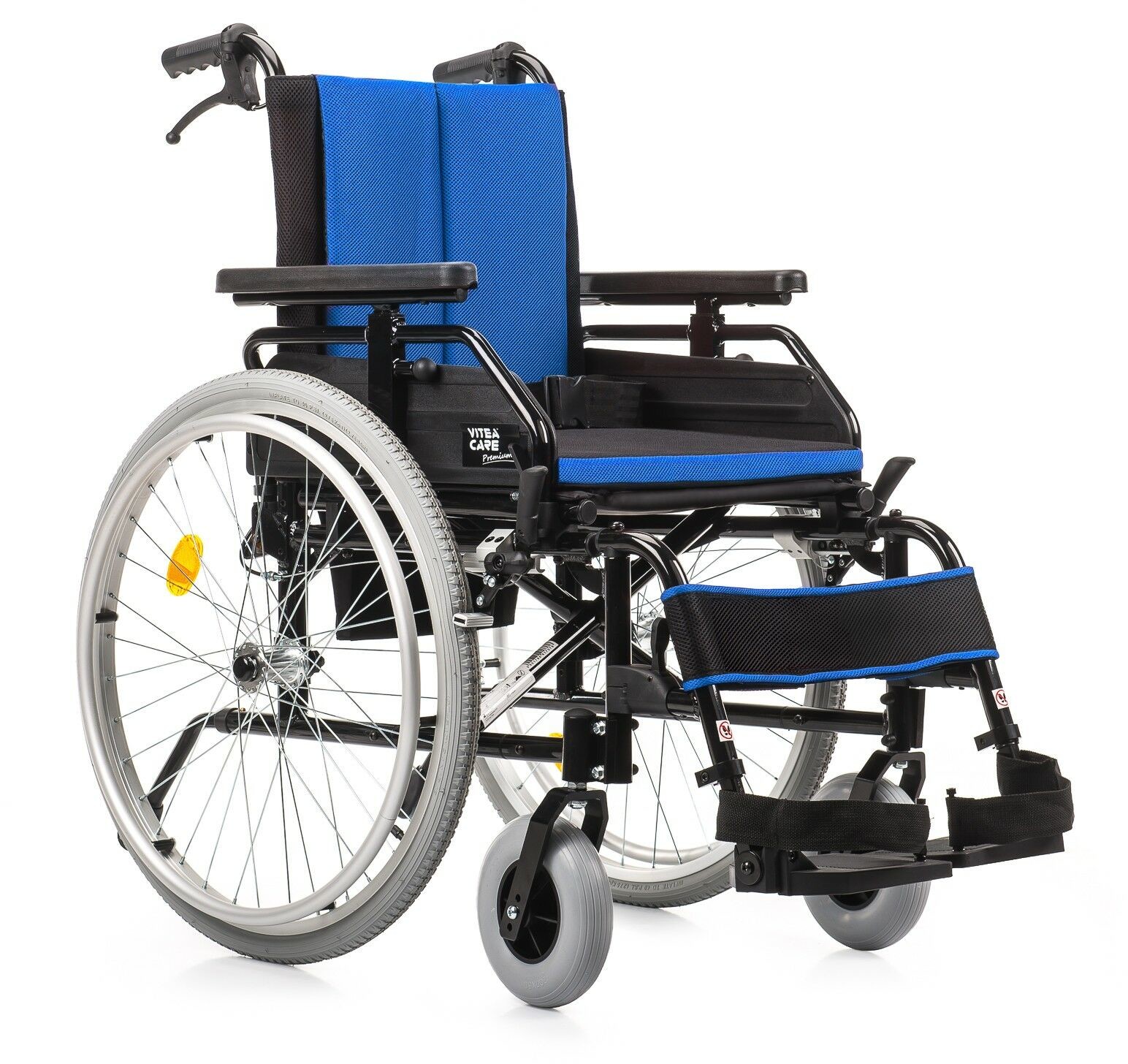 Vitea Care Lekki wózek inwalidzki Cameleon - aluminiowa rama składana krzyżakowo, podwójny system hamowania, uchylne podnóżki (VCWK9AC)