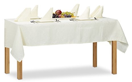 Relaxdays Obrus z adamaszku  zestaw, 135x180 cm serwetki obrus i 8, łatwe w utrzymaniu bielizna stołowa, różne kolory 10020882_125