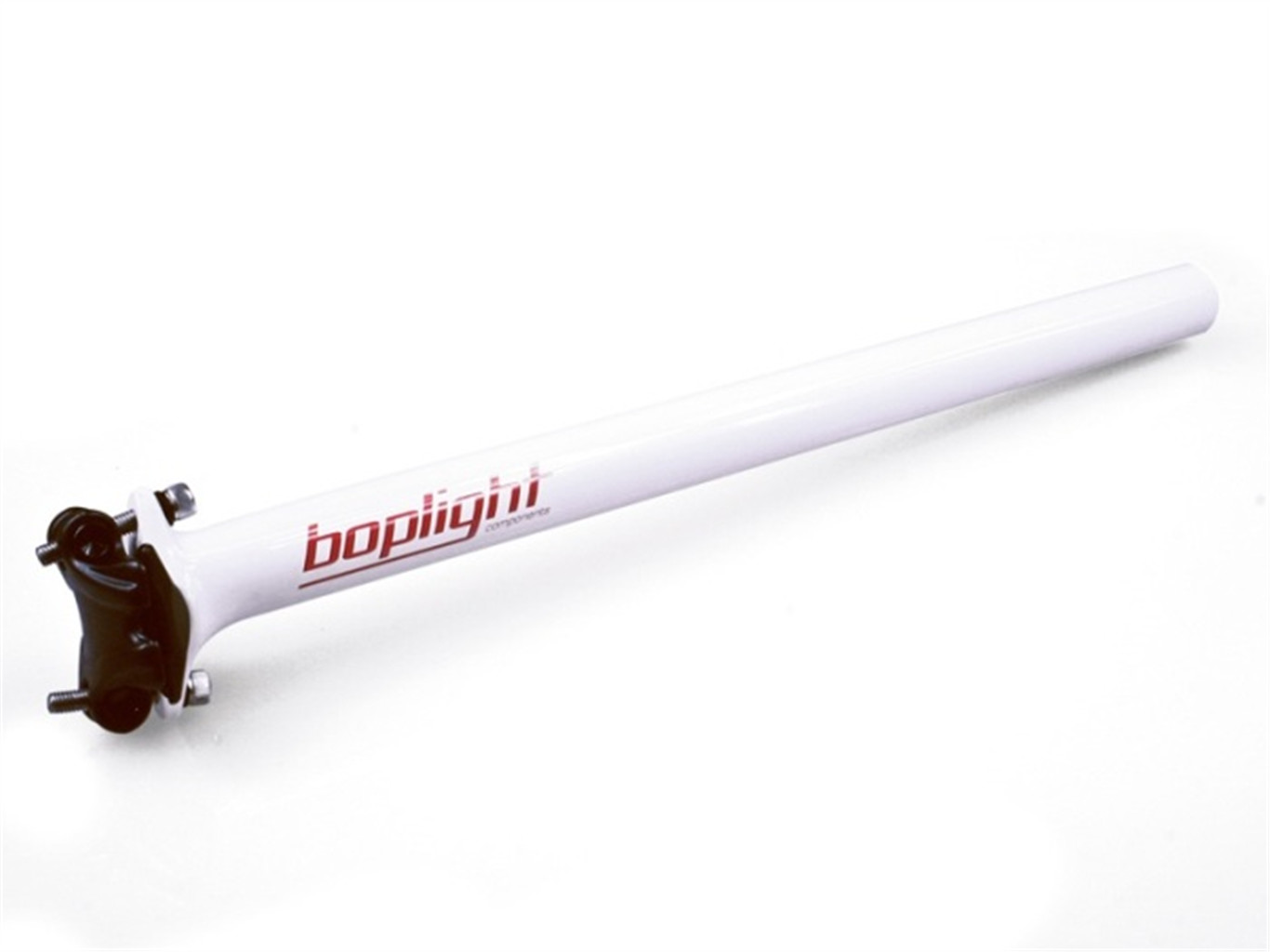 BOPLIGHT Wspornik siodła Team biały / Długość: 400 mm / Średnica: 27,2