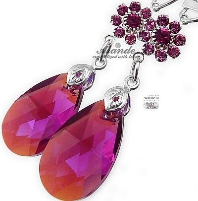Swarovski Nowe Przepiękne Kolczyki Fuchsia Feel