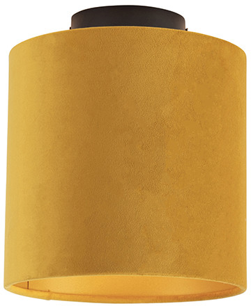 QAZQA Plafon klosz welurowy ochra-złoty 20cm - Combi czarny