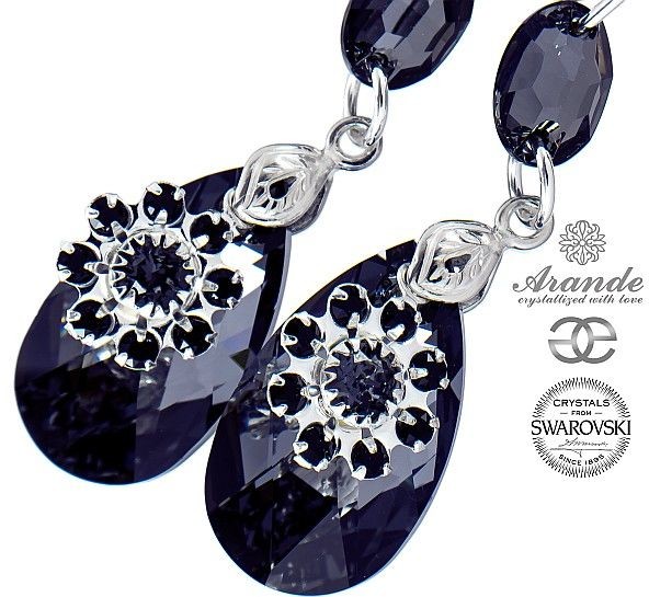 Swarovski unikatowe kolczyki NIGHT LOTUS SREBRO