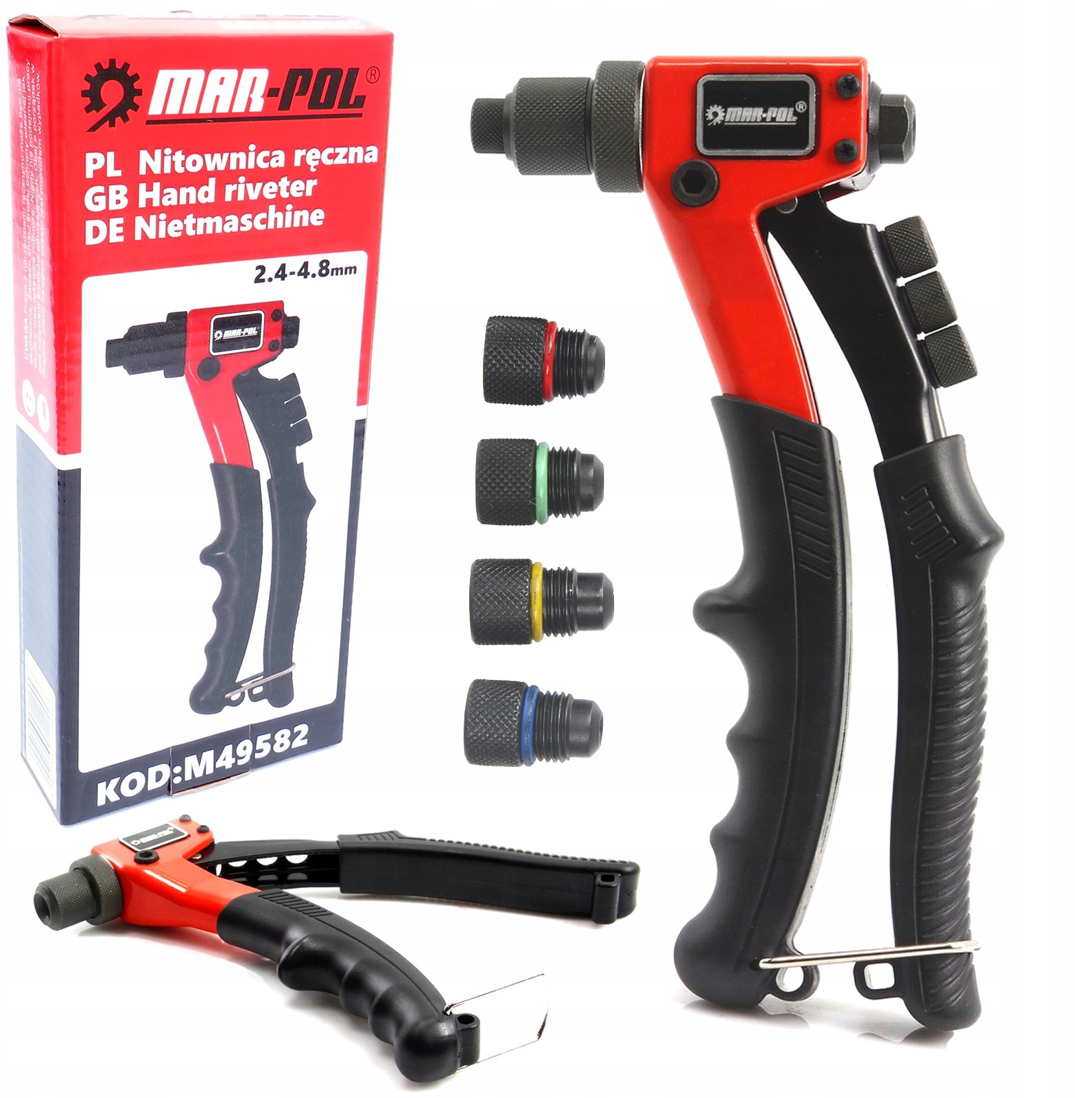 Profi Nitownica Ręczna 2,4-4,8MM 4 Końcówki 220MM